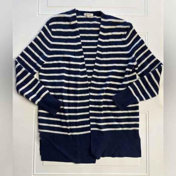 Madewell Sweaters - Madewell Women’s Sz S Blue White Striped Wool Alpaca Blend Open Cardigan Duster